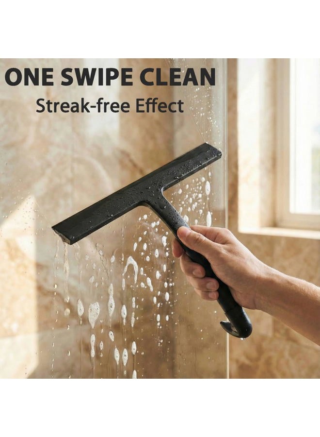 Flaskars Shower Squeegee for Glass Doors, All-One-Piece Silicone Shower Squeegee with Hook Design for Easy Hanging and Cleaning (Black) - Image 2