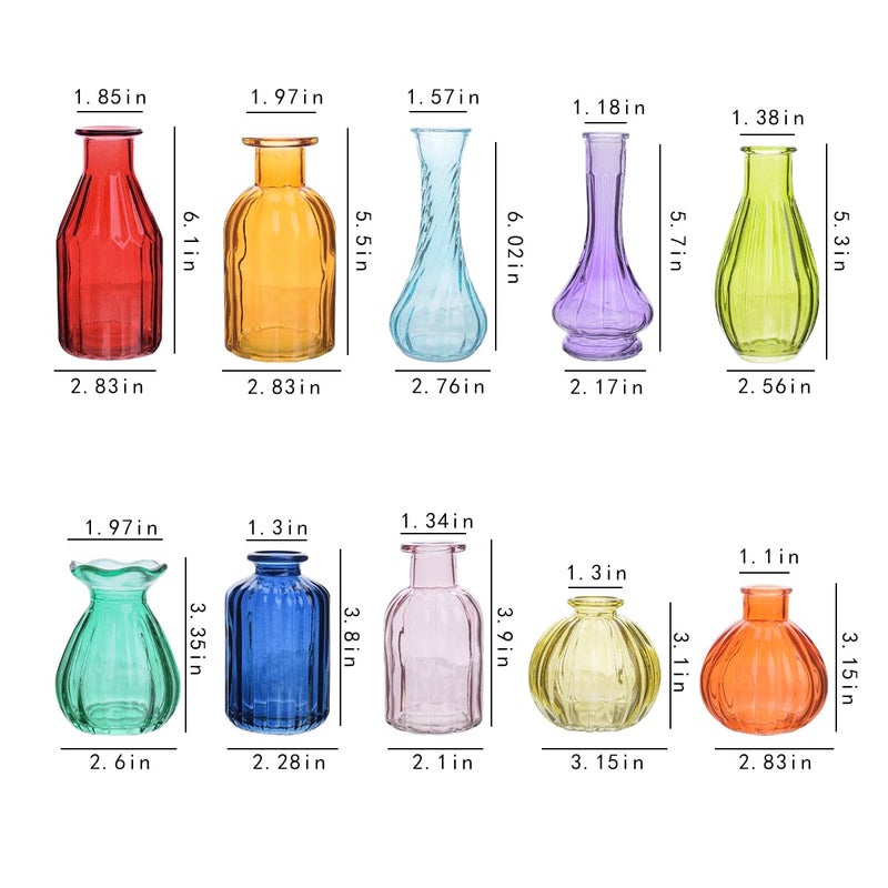 Eleganttime Bud Vases for Flowers,Glass Colored Bud Vase in Bulk Set of 10,Small Vintage Vase Bottle for Wedding Decorations,Garden and Home Decor,Centerpieces,Colorful Mexican DÃ©cor - Image 1