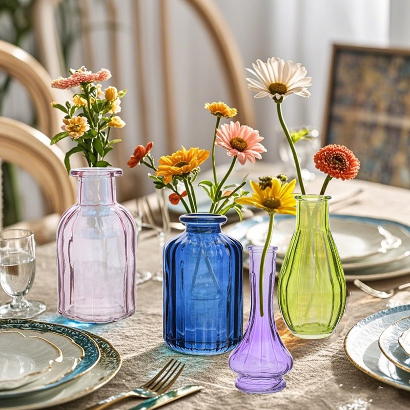 Eleganttime Bud Vases for Flowers,Glass Colored Bud Vase in Bulk Set of 10,Small Vintage Vase Bottle for Wedding Decorations,Garden and Home Decor,Centerpieces,Colorful Mexican DÃ©cor - Image 5