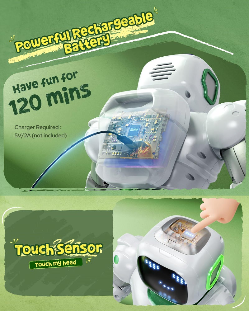 Ruko 1088 Large Robot Toys for Boys, STEM Programmable Remote Control Robot, Electronics Educational Birthday for Kids 4 5 6 7 8 Year Old, Green - Image 5