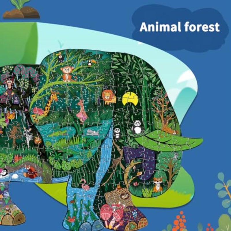 Elephant Floor Puzzle for,Puzzles for Ages 3-8, 128 Pieces Large Jigsaw Puzzles, Floor Puzzle Preschool Toys, Animal Lovers Educational Toys Gift Elephant - Image 2