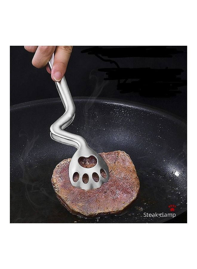 NIBEMINENT Cute Cat Claw Shape Stainless Steel Bread Steak Food Clip Silver 26.5x4.8x6.3cm - Image 2