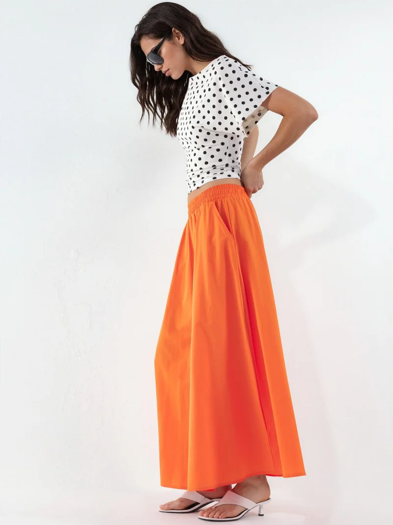 بوسيم BUSEM Elastic Waist Midi Skirt with Pockets