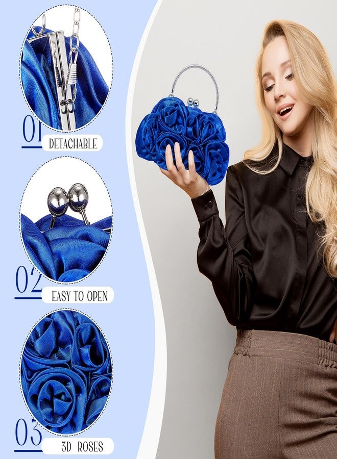 SilTriangle Women Evening Clutch, Small Floral Satin Purse with Detachable Strap for Mother's Day Wedding Party Prom Gift, Black, 8.66 x 5.12 x 3.54 inches - Image 3