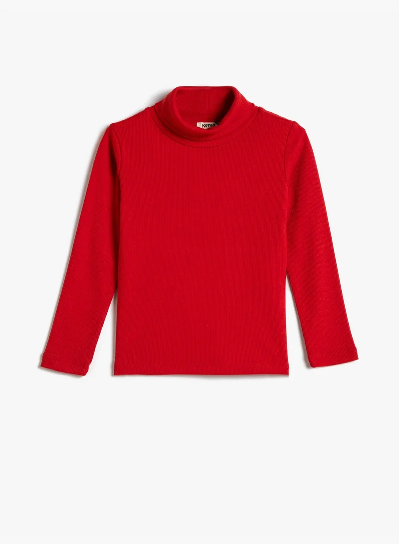 KOTON Turtle Neck T-Shirt Basic Long Sleeve Ribbed Cotton
