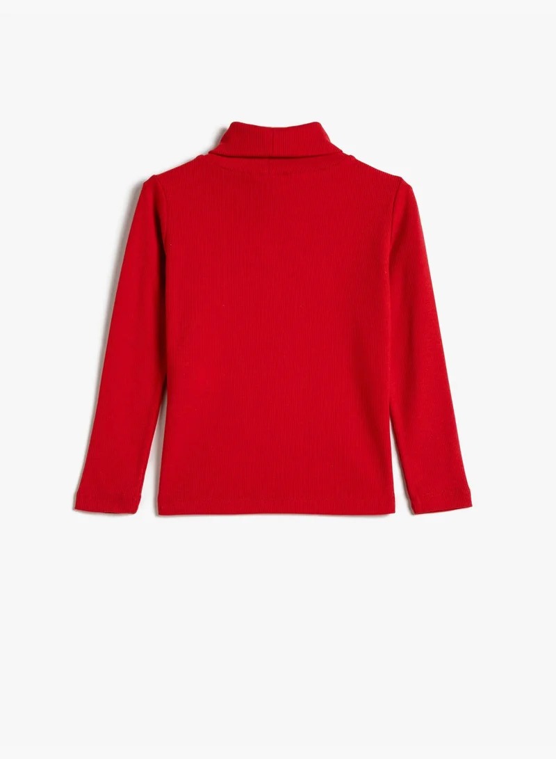 KOTON Turtle Neck T-Shirt Basic Long Sleeve Ribbed Cotton