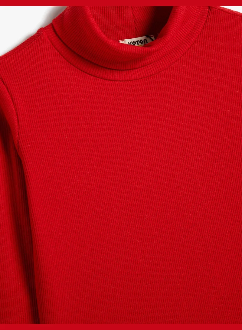KOTON Turtle Neck T-Shirt Basic Long Sleeve Ribbed Cotton