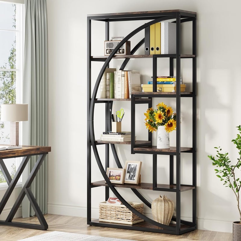 Tribesigns Bookshelf, Industrial 5-Tier Etagere Bookcase, 180cm Tall Bookshelf with 8 Open Storage Shelf, Book Shelf Display Tack Shelving Unit for Home Office Living Room, Rustic Brown - Image 4