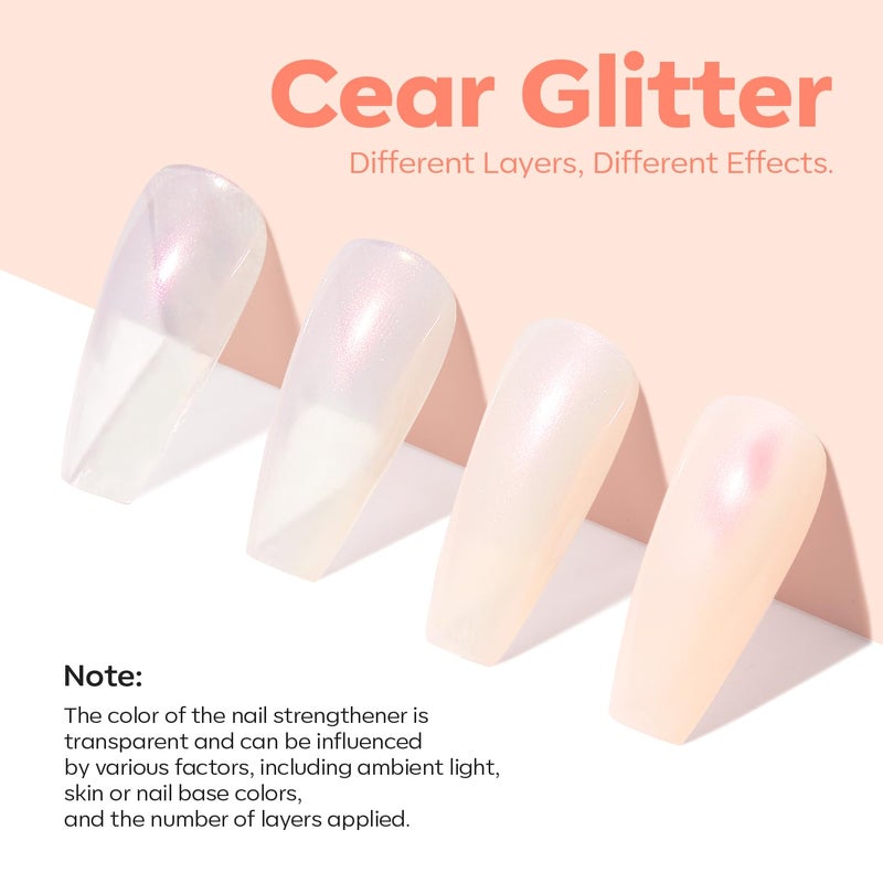 modelones Nail Strengthener, Glitter Clear Nail Natural Concealer Foundation Polish Air Dry Nail Growth Polish for Damaged Nails Imperfection Masking Gifts for Women 15ml - Image 3