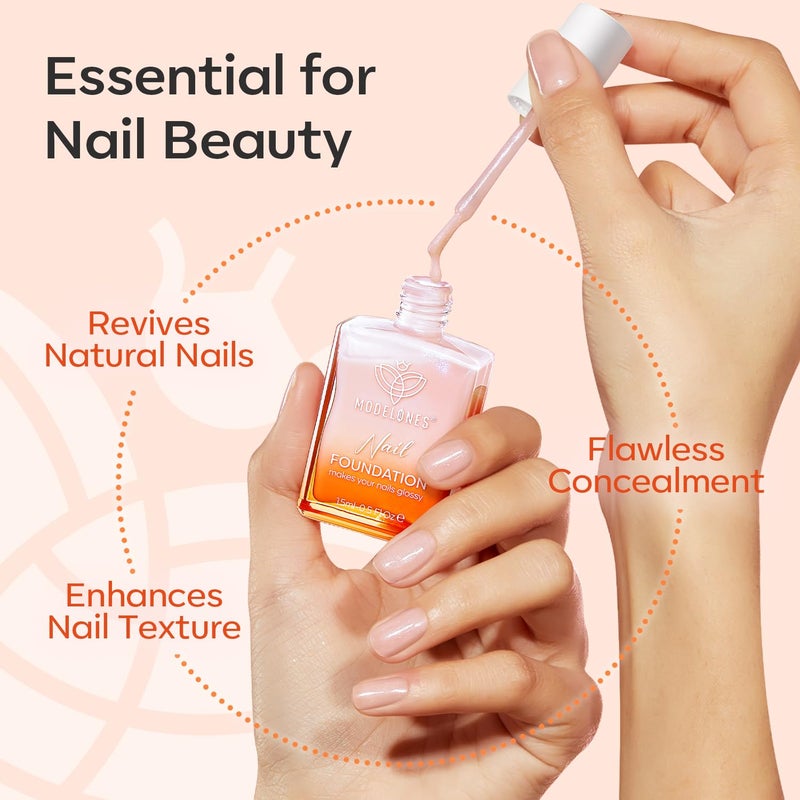 modelones Nail Strengthener, Glitter Clear Nail Natural Concealer Foundation Polish Air Dry Nail Growth Polish for Damaged Nails Imperfection Masking Gifts for Women 15ml - Image 5