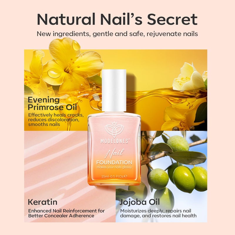 modelones Nail Strengthener, Glitter Clear Nail Natural Concealer Foundation Polish Air Dry Nail Growth Polish for Damaged Nails Imperfection Masking Gifts for Women 15ml - Image 4