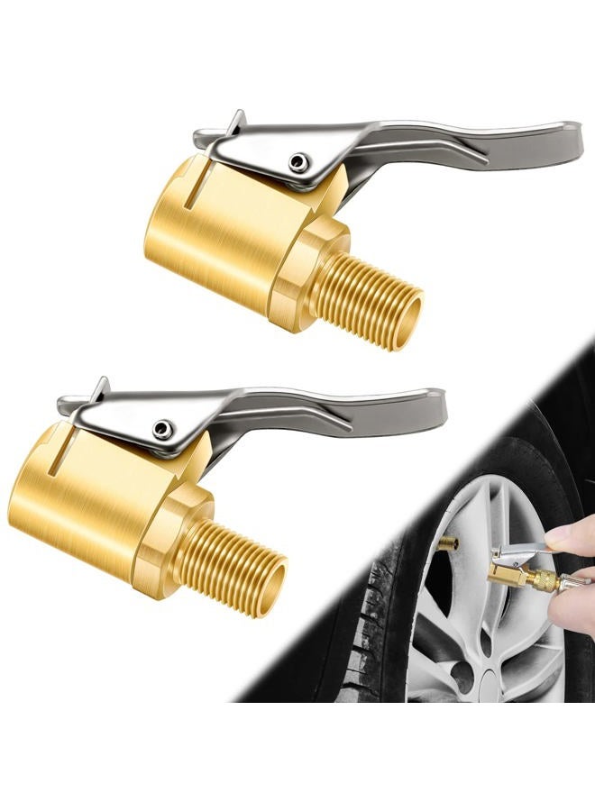 LUMITECO 2 Pcs Brass Locking Tire Air Chuck, Tire Inflator Hose Adapter for Twist On Connection Convert to Lock On, No Air Leakage Air Compressor Pump Clip On Tire Chucks, Tire Nozzle with Tire Valve Thread - Image 1
