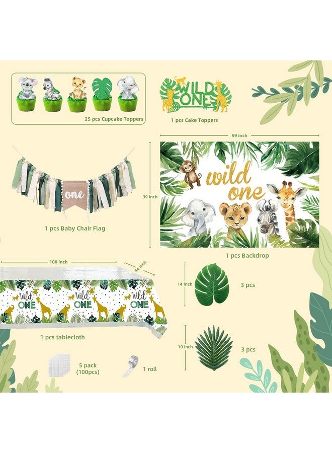 Janinus Wild One Birthday Decorations - Number 1 Balloons Sets for 1st Birthday Decorations with Sage Green Balloons Arch Kit ONE Box Jungle Safari Boys First Birthday Decor One Birthday Party Supplies - Image 2