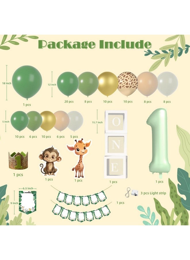 Janinus Wild One Birthday Decorations - Number 1 Balloons Sets for 1st Birthday Decorations with Sage Green Balloons Arch Kit ONE Box Jungle Safari Boys First Birthday Decor One Birthday Party Supplies - Image 3