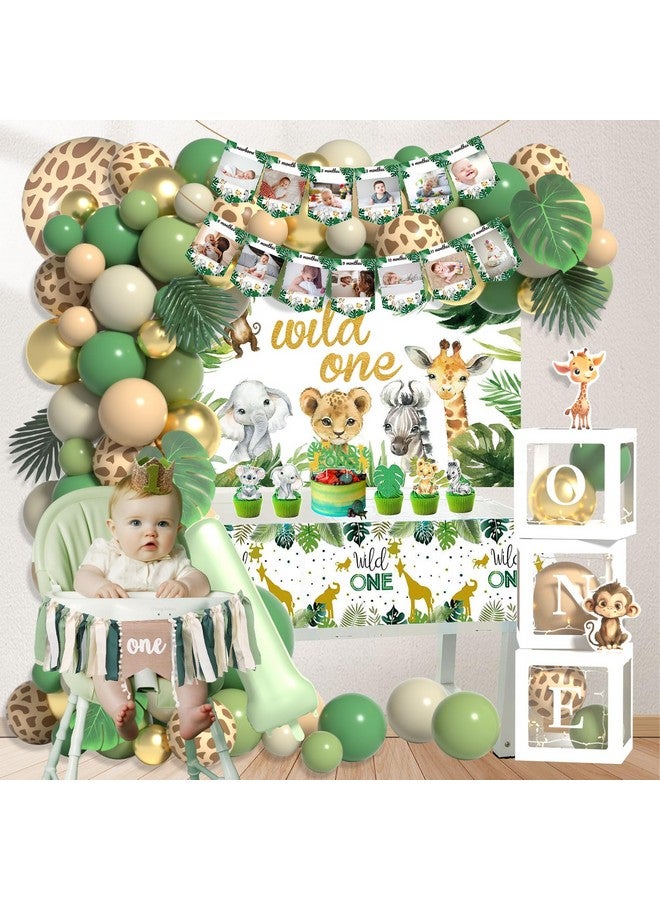 Janinus Wild One Birthday Decorations - Number 1 Balloons Sets for 1st Birthday Decorations with Sage Green Balloons Arch Kit ONE Box Jungle Safari Boys First Birthday Decor One Birthday Party Supplies - Image 5