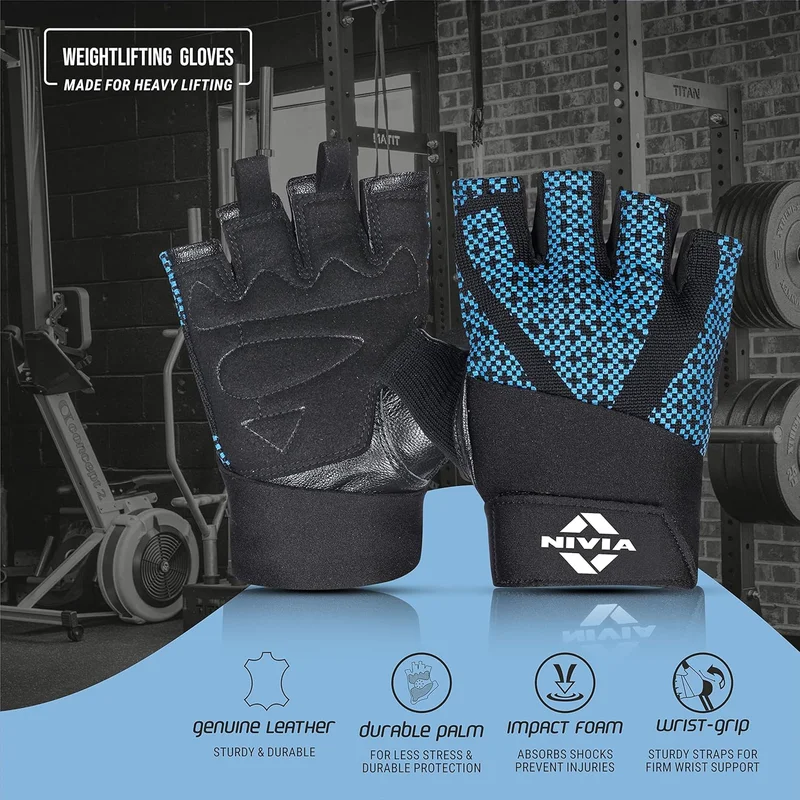 Nivia Nivia Prowrap 3.0 Gym Gloves for Weightlifting and Exercise - Blue (Medium)