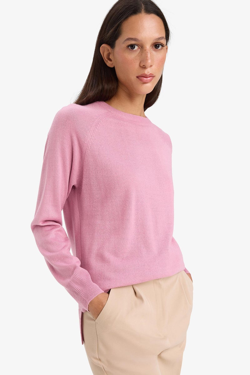 DeFacto Pink Woman Relax Fit Crew Neck Knitwear Pullover Casual - Image 3