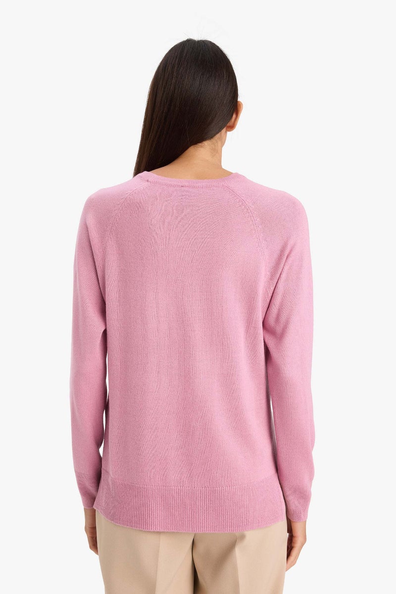 DeFacto Pink Woman Relax Fit Crew Neck Knitwear Pullover Casual - Image 4