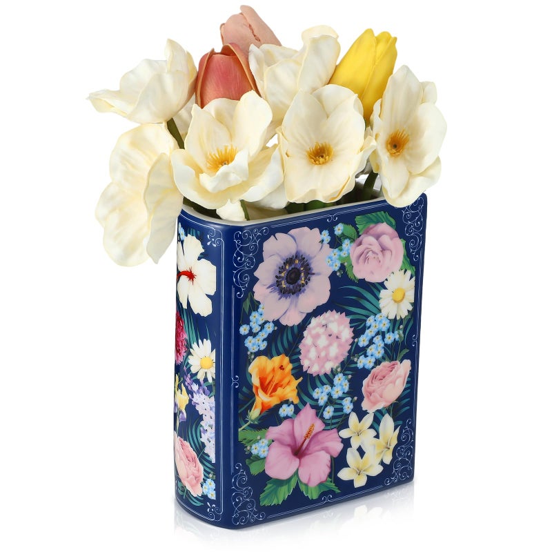 Uiifan Book Shaped Small Flower Vase Decorative Ceramic Vases Cute Home Decor for Bookshelf Dining Table Desk Office Home Decor Unique Vase for Book Lovers Retro Flowers