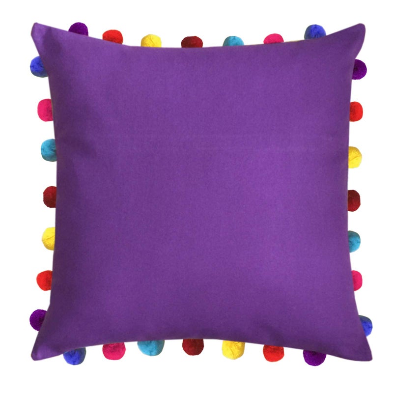 Lushomes Cushion Cover 20x20, Boho Cushion Covers, Sofa Pillow Cover, Cushion Covers with Tassels, Cushion Cover with pom pom (20x20 Inches, Set of 5, Purple) - Image 2