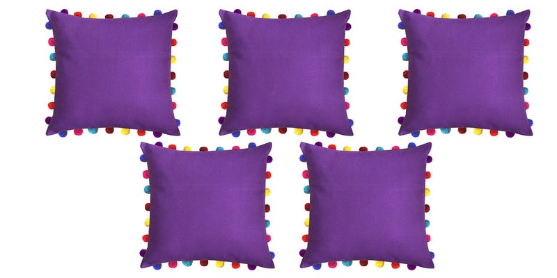 Lushomes Cushion Cover 20x20, Boho Cushion Covers, Sofa Pillow Cover, Cushion Covers with Tassels, Cushion Cover with pom pom (20x20 Inches, Set of 5, Purple) - Image 1