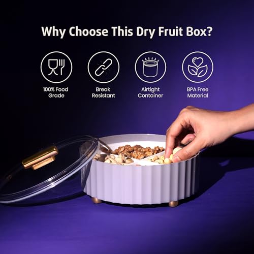 SELVEL Camry Dry Fruit Box | BPA-Free Plastic | 4 Compartments | Airtight & Stylish Organizer for Dry Fruits, Snacks, Sweets | Perfect for Home & Gifting (Lid Grey) - Image 5