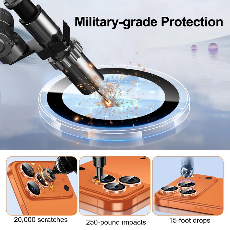 QHOHQ 3 Set Camera Lens Protector for iPhone 17 Pro Max/17 Pro/16 Pro Max/16 Pro/15 Pro Max/15 Pro, Individual Anti Shatter Lens Protector,[15FT Military Grade Protection],1-Second Auto-Install- Clear - Image 2
