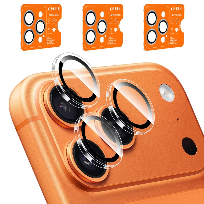 QHOHQ 3 Set Camera Lens Protector for iPhone 17 Pro Max/17 Pro/16 Pro Max/16 Pro/15 Pro Max/15 Pro, Individual Anti Shatter Lens Protector,[15FT Military Grade Protection],1-Second Auto-Install- Clear - Image 1