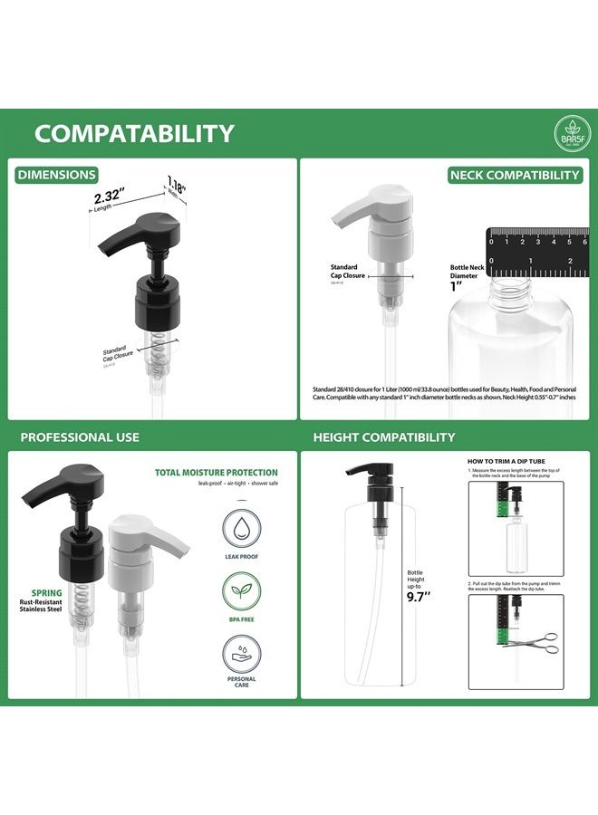 Bar5F Universal Pumps for Shampoo, Conditioner, Gel, Body Wash, etc, for 1 Liter/33.8 Ounce/1000ml Bottles, Set of 2, Black & White,2 Count (Pack of 1)