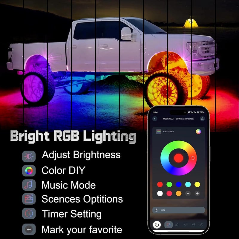 Livtee Underglow LED Light Kit, RGB Strip Lights with App Control for Music and DIY Modes, Low Brightness Kit for Cars, Vans, SUVs and Trucks - Image 3