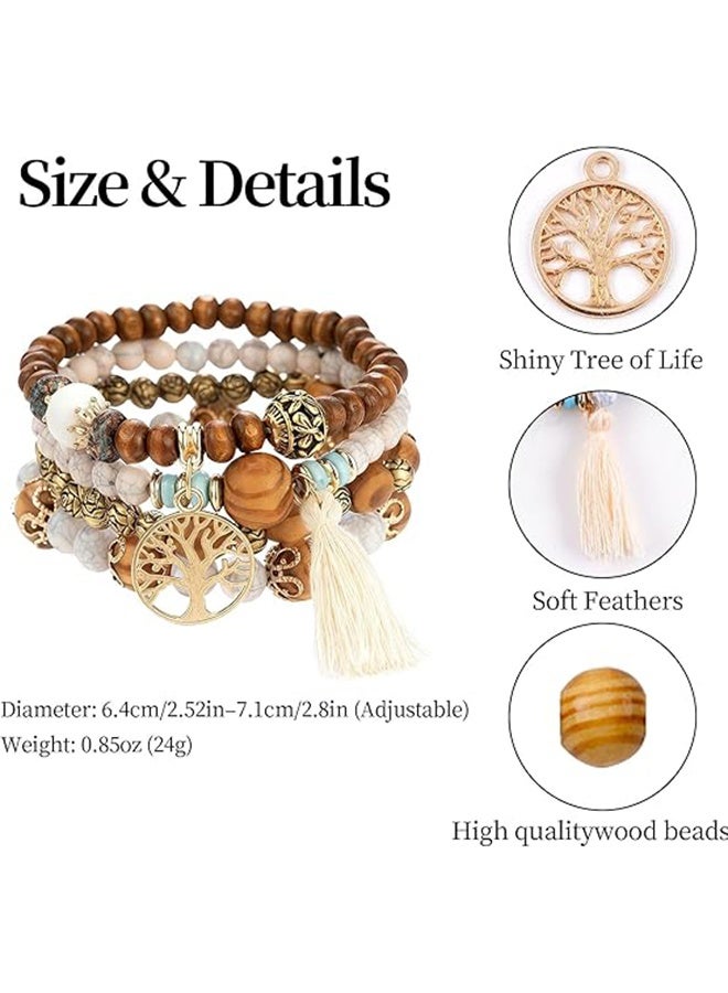 Lemon Tree of Life Bracelets, for Women Bohemian Stretch Wood Beaded Bracelets, Boho Tassel Bracelet Multilayer Stackable Bracelets - Image 4