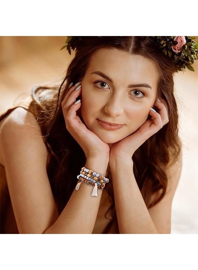 Lemon Tree of Life Bracelets, for Women Bohemian Stretch Wood Beaded Bracelets, Boho Tassel Bracelet Multilayer Stackable Bracelets - Image 2