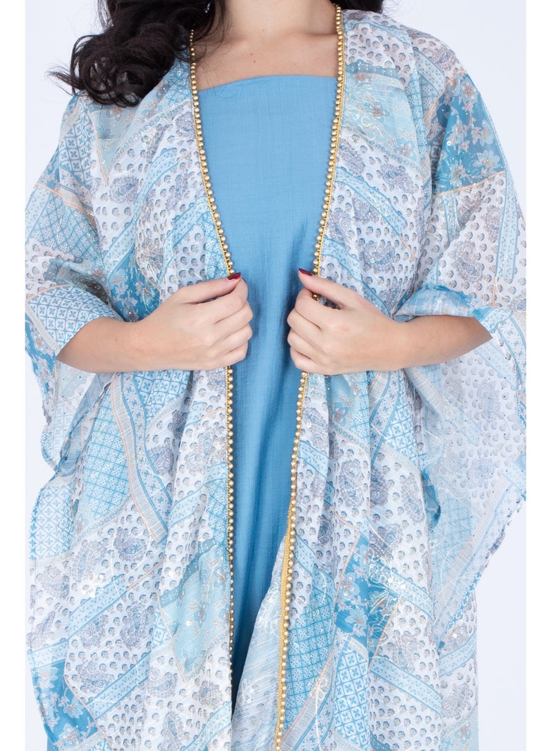 اكسا جلابية قصيرة بتصميم شال عصري لون أزرق - Image 2