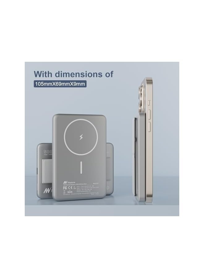 Mezone 5000mAh Magnetic Powerbank, Wireless Portable Charger Fast Charging, PD 22.5W Wired Charging - Image 4