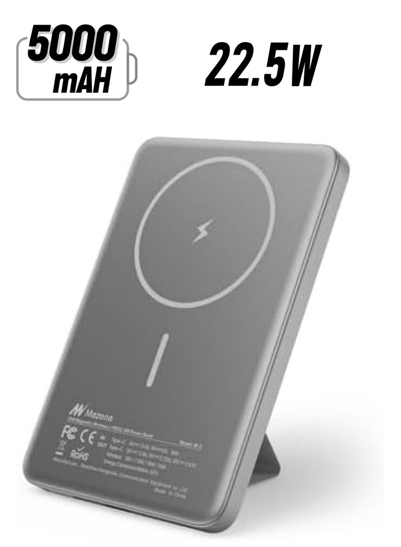 Mezone 5000mAh Magnetic Powerbank, Wireless Portable Charger Fast Charging, PD 22.5W Wired Charging - Image 1