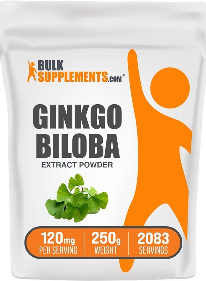 BULKSUPPLEMENTS.COM مسحوق مستخلص الجنكو بيلوبا - مستخلص أوراق الجنكو - مكملات الجنكو بيلوبا - الجنكو بيلوبا 120 ملغ - مسحوق الجنكو بيلوبا - خالي من الغلوتين، 120 ملغ لكل حصة (250 جرام - 8.8 أونصة) - Image 1