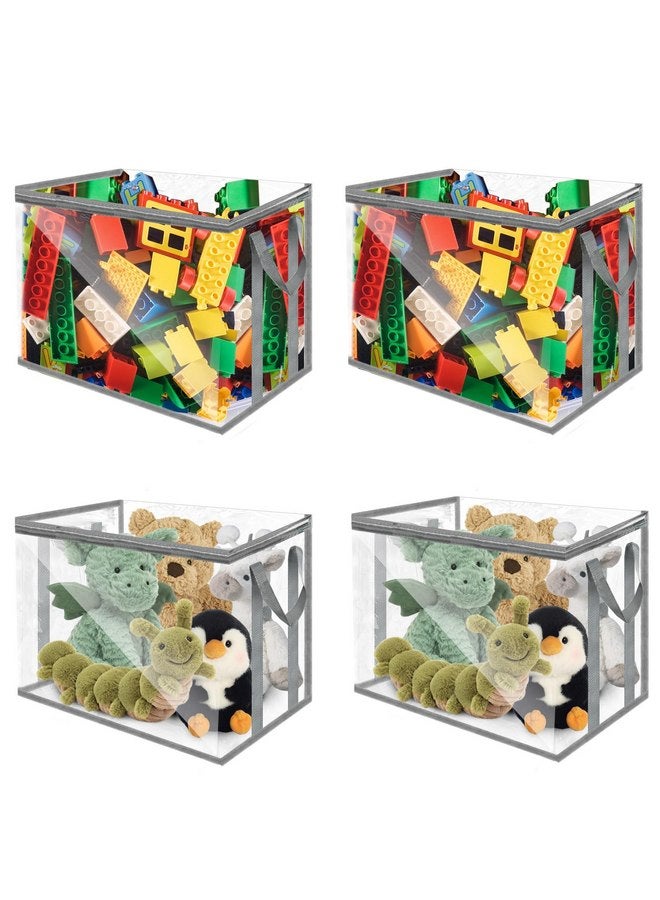 Rainmae Rainmae 4pcs Large Nursery Transparent Basket Storage bags Organizer For Toys, Stuffed Animals, Blocks, Clays Baskets Bins Chest, PVC Transparent Toy Bags Storage Bins with Lid & Handles  - Image 1