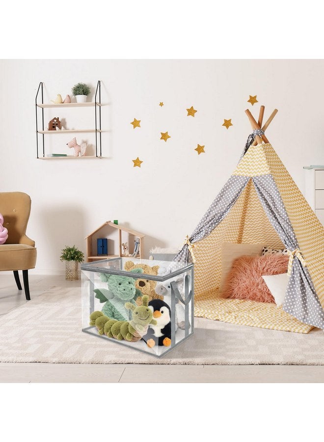 Rainmae Rainmae 4pcs Large Nursery Transparent Basket Storage bags Organizer For Toys, Stuffed Animals, Blocks, Clays Baskets Bins Chest, PVC Transparent Toy Bags Storage Bins with Lid & Handles  - Image 4
