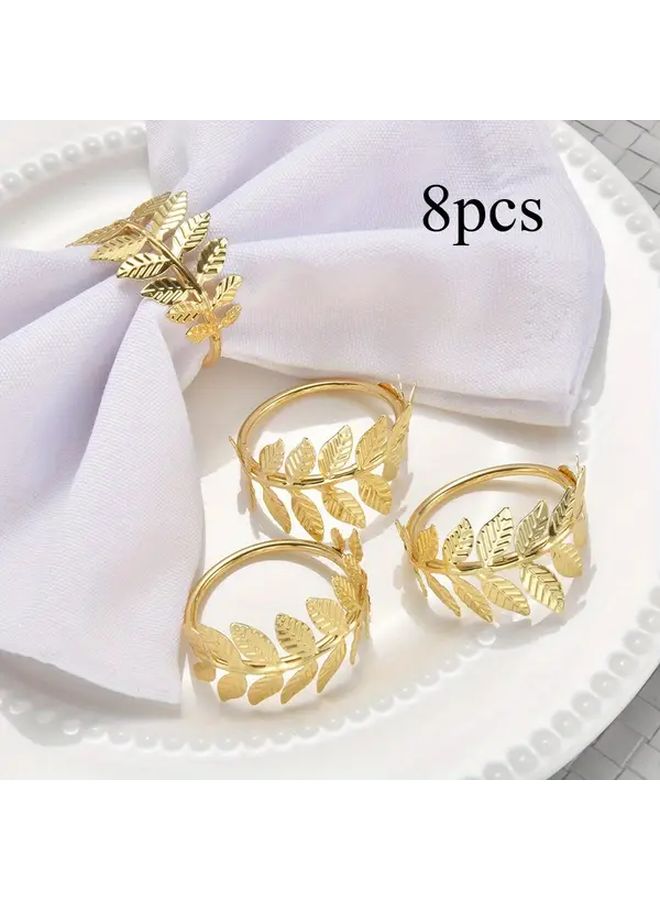 8 قطع حلقات مناديل ذهبية لقمح الحصاد، زينة طاولة لحفلات الزفاف وعيد الشكر في الخريف - Image 1