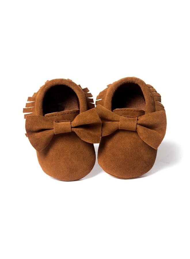 CENCIRILY Infant Baby Fringe Moccasin Slipper Boys Girls Tassel Suede Leather Toddler Sneakers Soft Sole First Walking Loafers Crib Shoes, 02 Dark Brown, 6-12 Months - Image 1