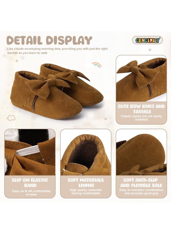 CENCIRILY Infant Baby Fringe Moccasin Slipper Boys Girls Tassel Suede Leather Toddler Sneakers Soft Sole First Walking Loafers Crib Shoes, 02 Dark Brown, 6-12 Months - Image 5