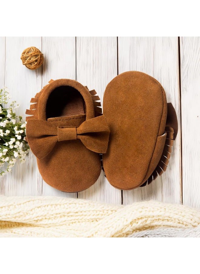 CENCIRILY Infant Baby Fringe Moccasin Slipper Boys Girls Tassel Suede Leather Toddler Sneakers Soft Sole First Walking Loafers Crib Shoes, 02 Dark Brown, 6-12 Months - Image 4