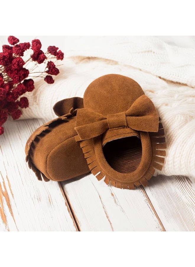CENCIRILY Infant Baby Fringe Moccasin Slipper Boys Girls Tassel Suede Leather Toddler Sneakers Soft Sole First Walking Loafers Crib Shoes, 02 Dark Brown, 6-12 Months - Image 3