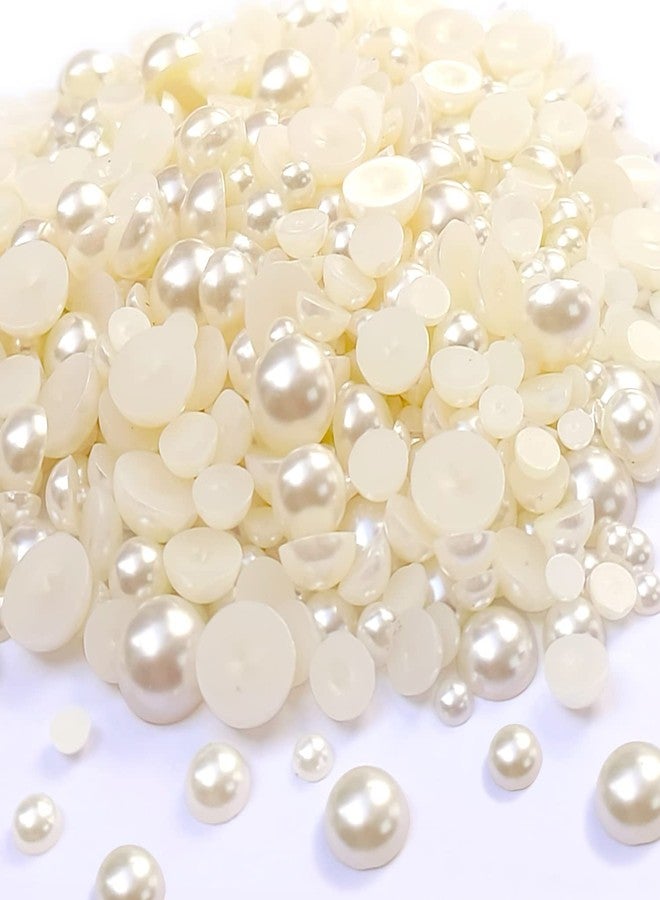 Cymtoo Flatback Pearl Bead for Crafts, 5/6/8/10/12mm Half Pearl Beads for Crafting DIY Accessory, Gem Pearls for DIY Craft Decorations Wedding Dress (Ivory) - Image 1