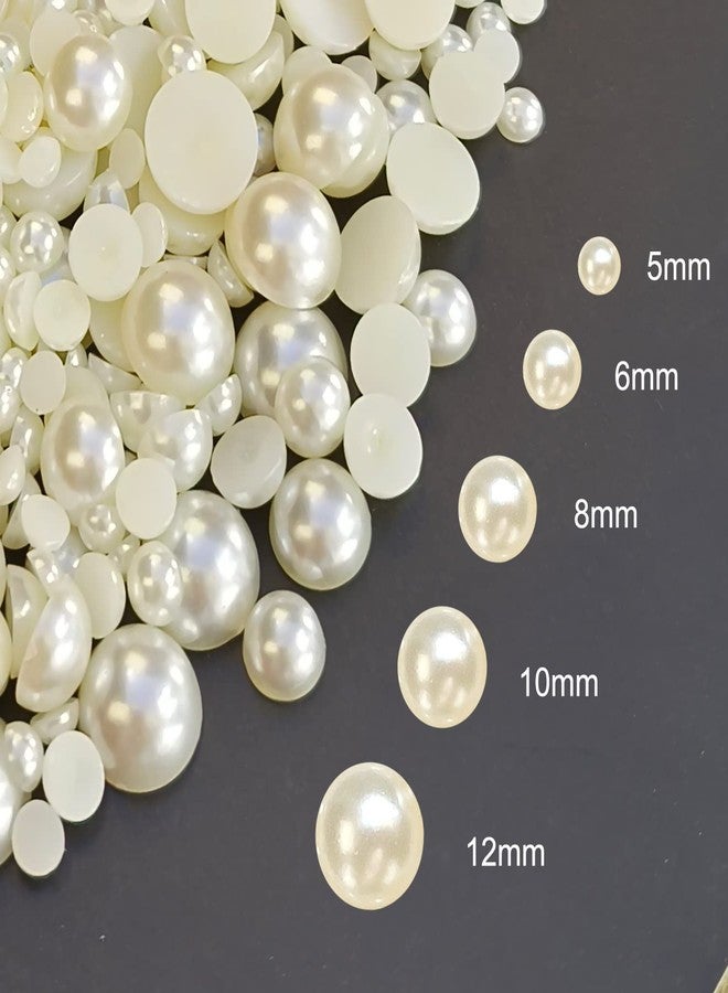 Cymtoo Flatback Pearl Bead for Crafts, 5/6/8/10/12mm Half Pearl Beads for Crafting DIY Accessory, Gem Pearls for DIY Craft Decorations Wedding Dress (Ivory) - Image 2