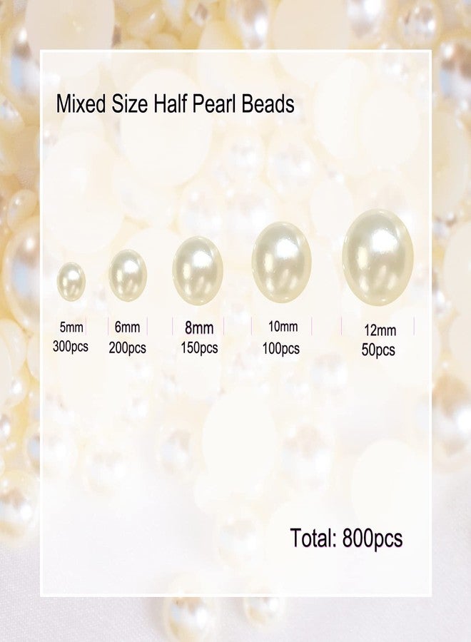 Cymtoo Flatback Pearl Bead for Crafts, 5/6/8/10/12mm Half Pearl Beads for Crafting DIY Accessory, Gem Pearls for DIY Craft Decorations Wedding Dress (Ivory) - Image 3