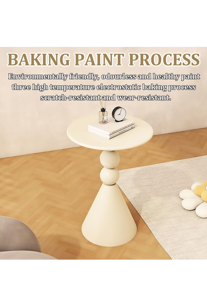 شو وو طاولة جانبية دائرية، طاولة جانبية بهيكل من الحديد، طاولة جانبية بقاعدة دائرية، طاولة جانبية بديكور منزلي عصري، طاولة وسط دائرية ريترو، طاولة قهوة للمساحات الصغيرة، غرفة المعيشة، غرفة النوم، أبيض - Image 4