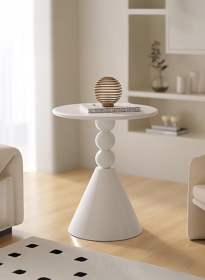 شو وو طاولة جانبية دائرية، طاولة جانبية بهيكل من الحديد، طاولة جانبية بقاعدة دائرية، طاولة جانبية بديكور منزلي عصري، طاولة وسط دائرية ريترو، طاولة قهوة للمساحات الصغيرة، غرفة المعيشة، غرفة النوم، أبيض - Image 1