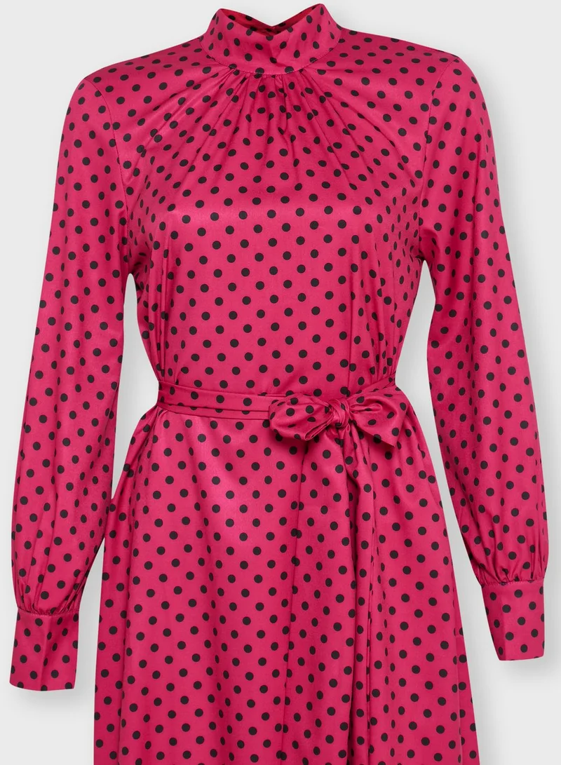 ELLA Polka Dot Tie Front Maxi Dress