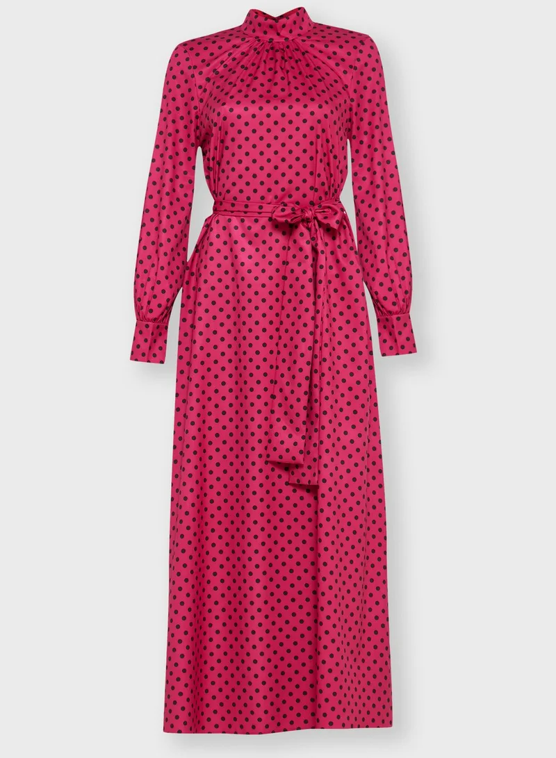 ELLA Polka Dot Tie Front Maxi Dress